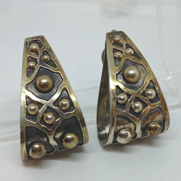 Jewelry - * huge vintage Mexico 925 brutalist modernist sterling silver clip on earrings